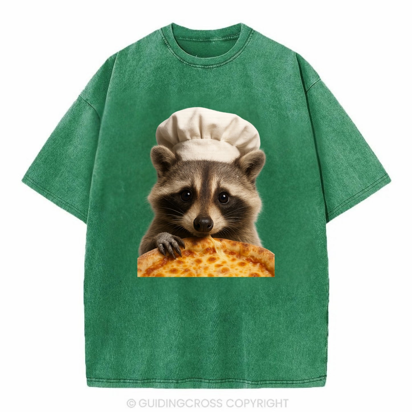 Pizza Dad Raccoon  - Vintage T-shirt - Forest Mist(Green)