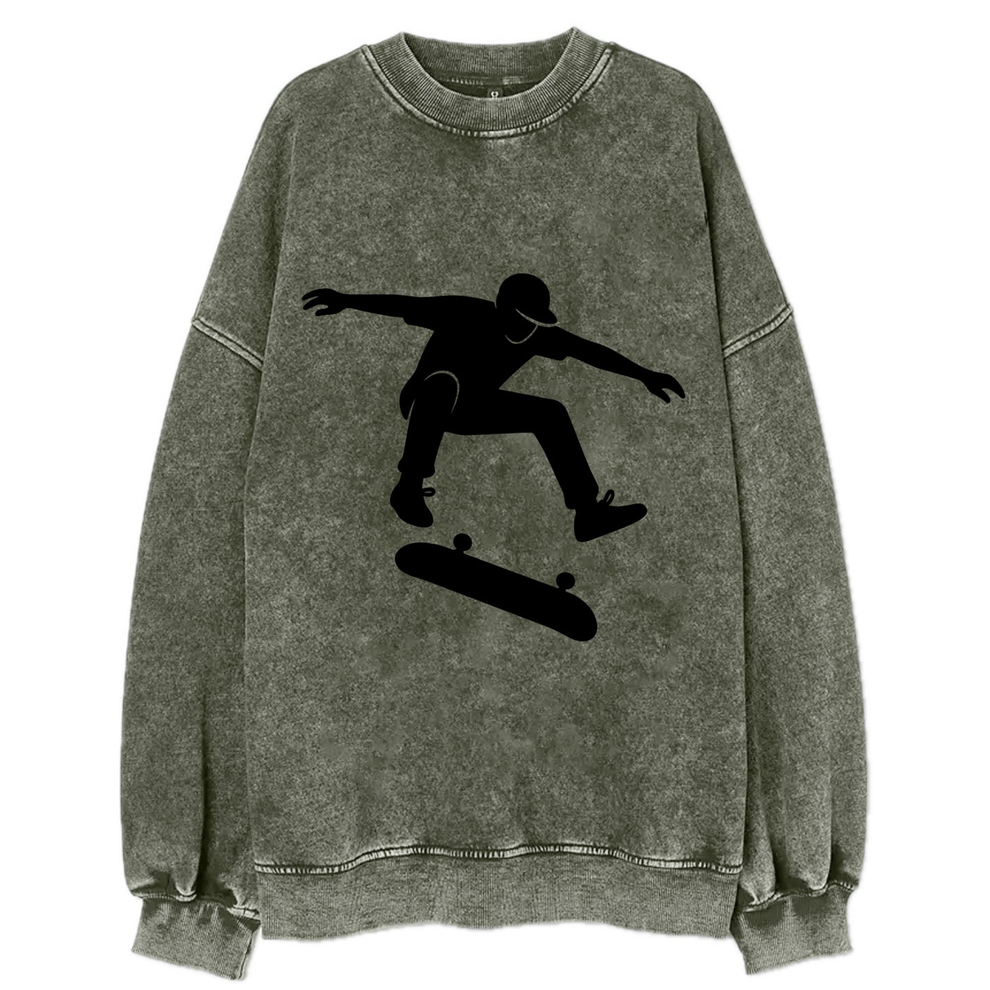 Skateboarder doing kickflip trick - Vintage Sweatshirt - Forest Mist(Green)