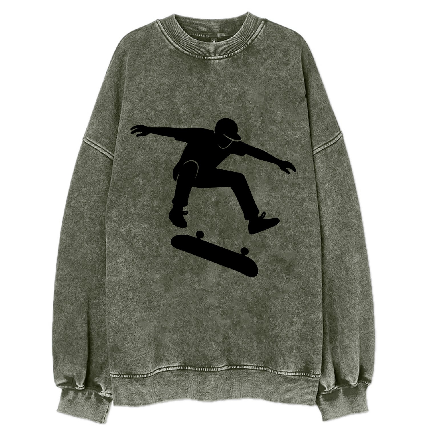 Skateboarder doing kickflip trick - Vintage Sweatshirt - Forest Mist(Green)