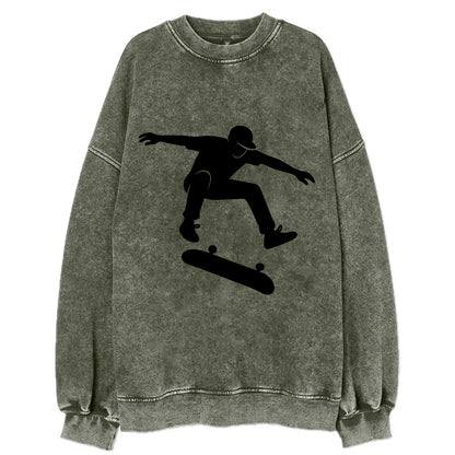 Skateboarder doing kickflip trick - Vintage Sweatshirt - Forest Mist(Green)