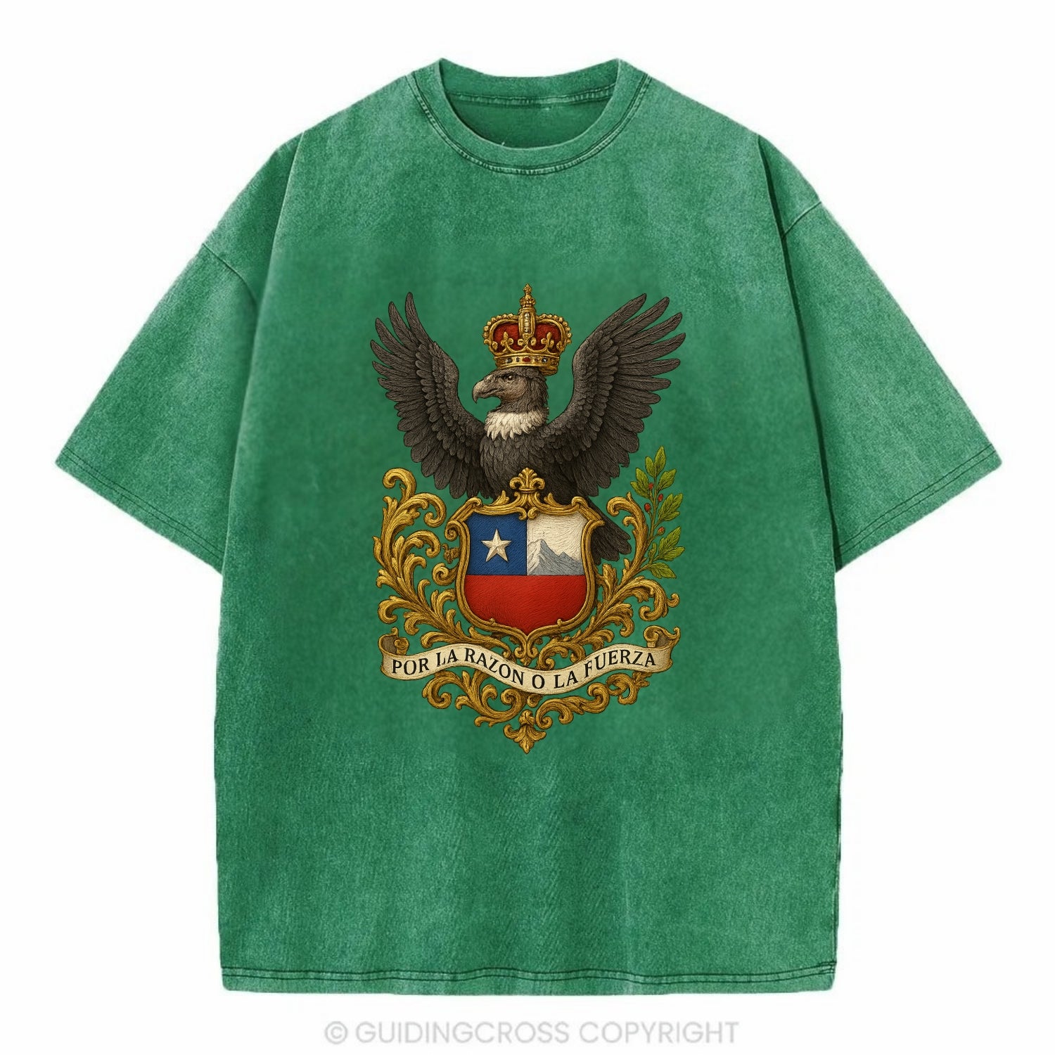 Chile Andean Condor Emblem  - Vintage T-shirt - Forest Mist(Green)