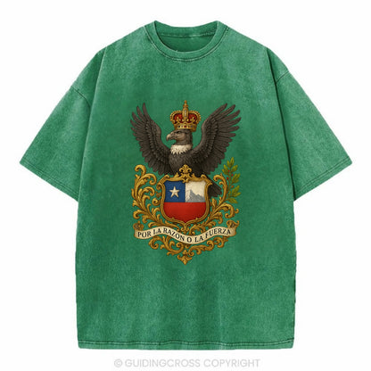 Chile Andean Condor Emblem  - Vintage T-shirt - Forest Mist(Green)
