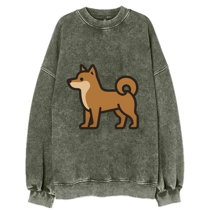 Shiba Inu - Red sesame flat side profile - Vintage Sweatshirt - Forest Mist(Green)