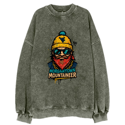 Morgantown Mountaineer wearing West Virginia beanie with WV patch - Vintage Sweatshirt - Forest Mist(Green)