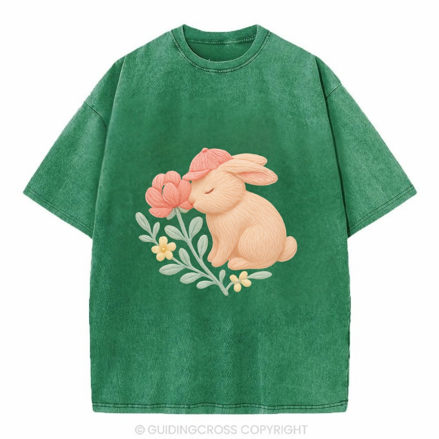 Peach Bunny - Vintage T-shirt - Forest Mist(Green)