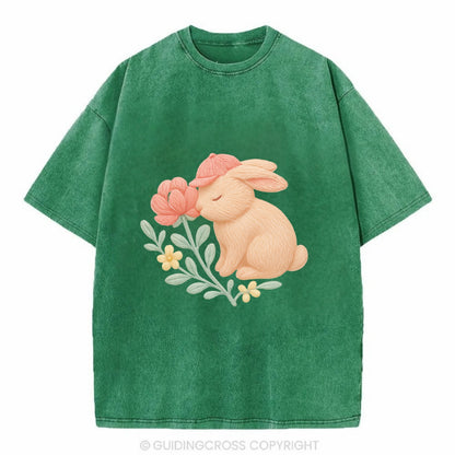 Peach Bunny - Vintage T-shirt - Forest Mist(Green)