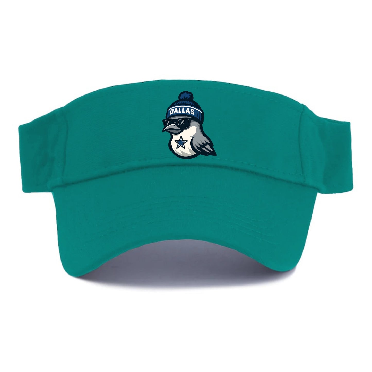 Dallas Mockingbird wearing Cowboys beanie with sheriff star and wayfarer sunglasses - Visor - Forest Mist(Green)
