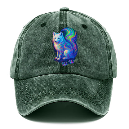 Graceful arctic fox with tail streaming aurora colors, white fur with prismatic - Classic Cap - Forest Mist(Green)