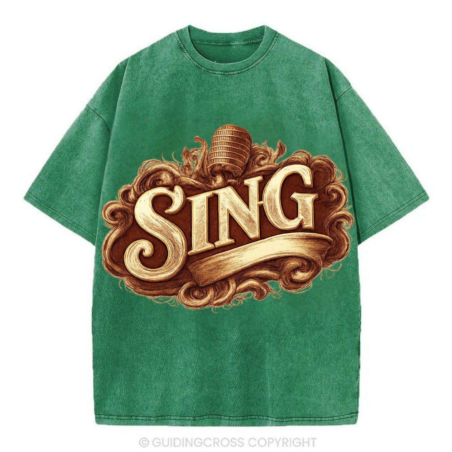 Bold typography design - "SING" - vocal expression, musical soul - Vintage T-shirt - Forest Mist(Green)