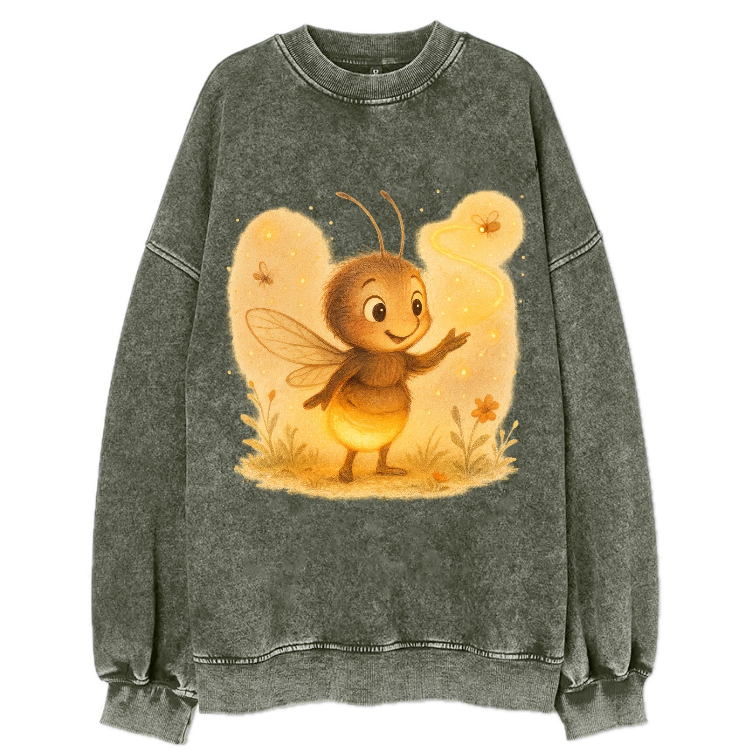 Firefly choreographer arranging synchronized light patterns over a meadow stage - Vintage Sweatshirt - Forest Mist(Green)