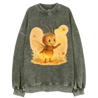 Firefly choreographer arranging synchronized light patterns over a meadow stage - Vintage Sweatshirt - Forest Mist(Green)