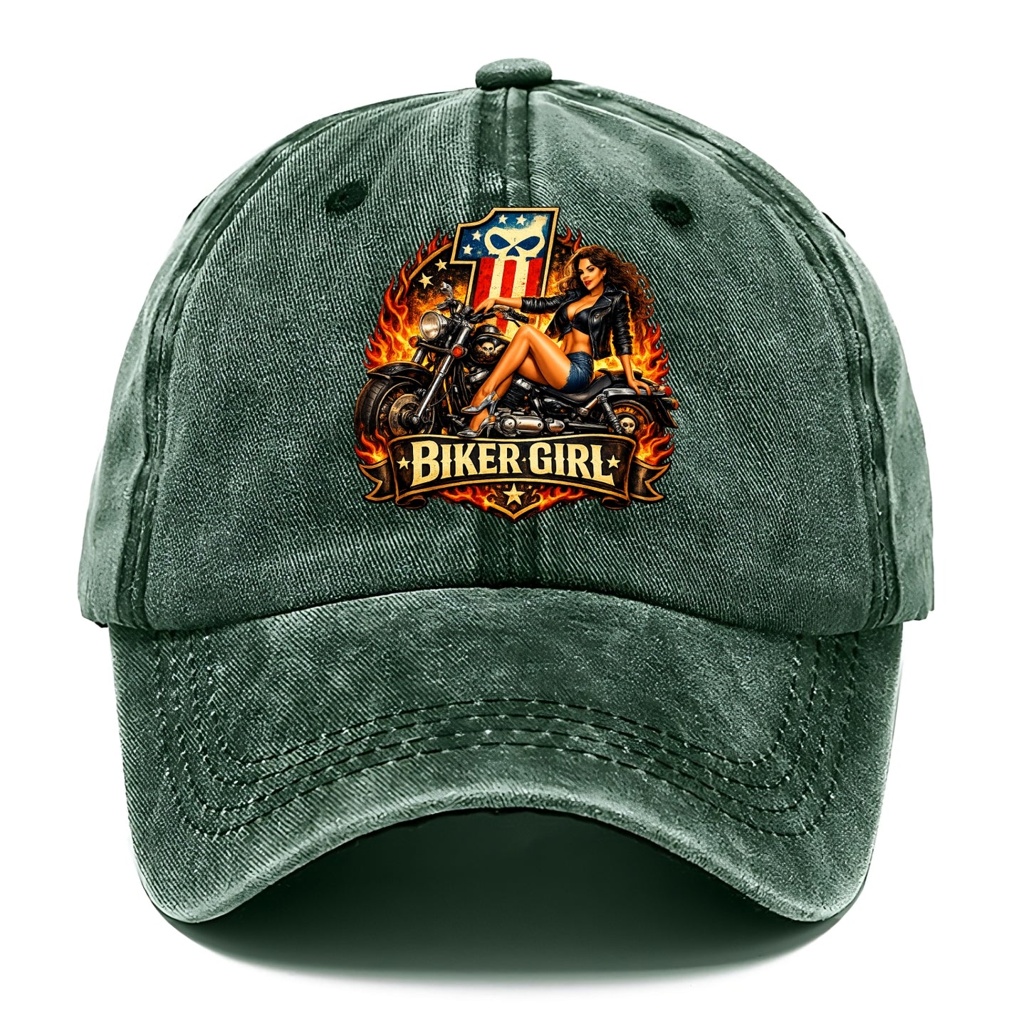 Vintage Biker Pin Up - Classic Cap - Forest Mist(Green)
