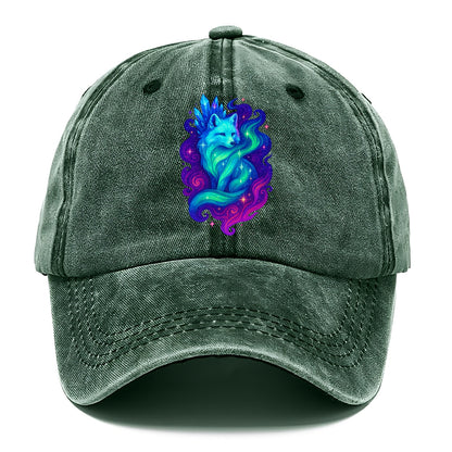 Ethereal arctic fox with fur that transforms into crystal formations, northern lights - Classic Cap - Forest Mist(Green)