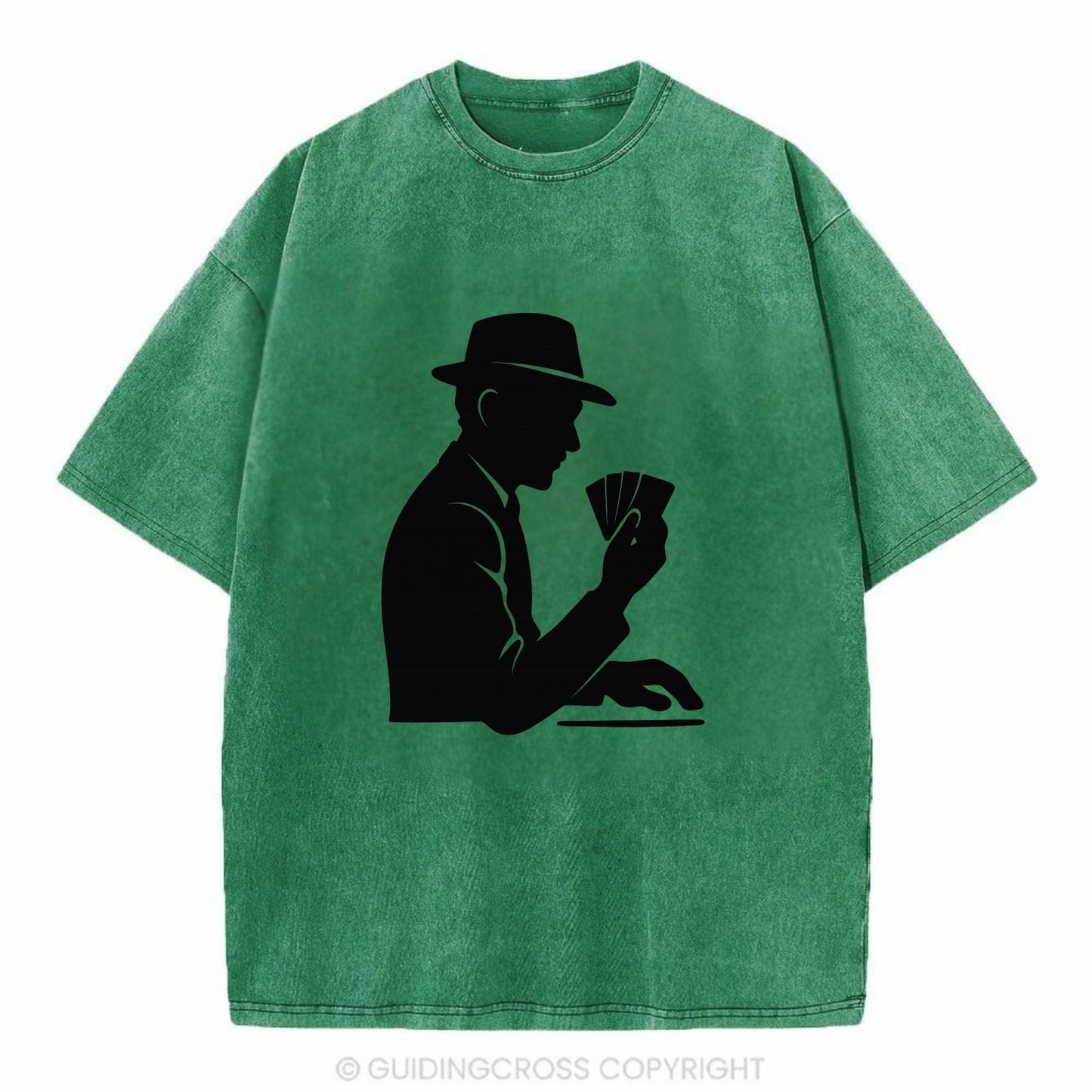 Poker player with cards close - Vintage T-shirt - Forest Mist(Green)