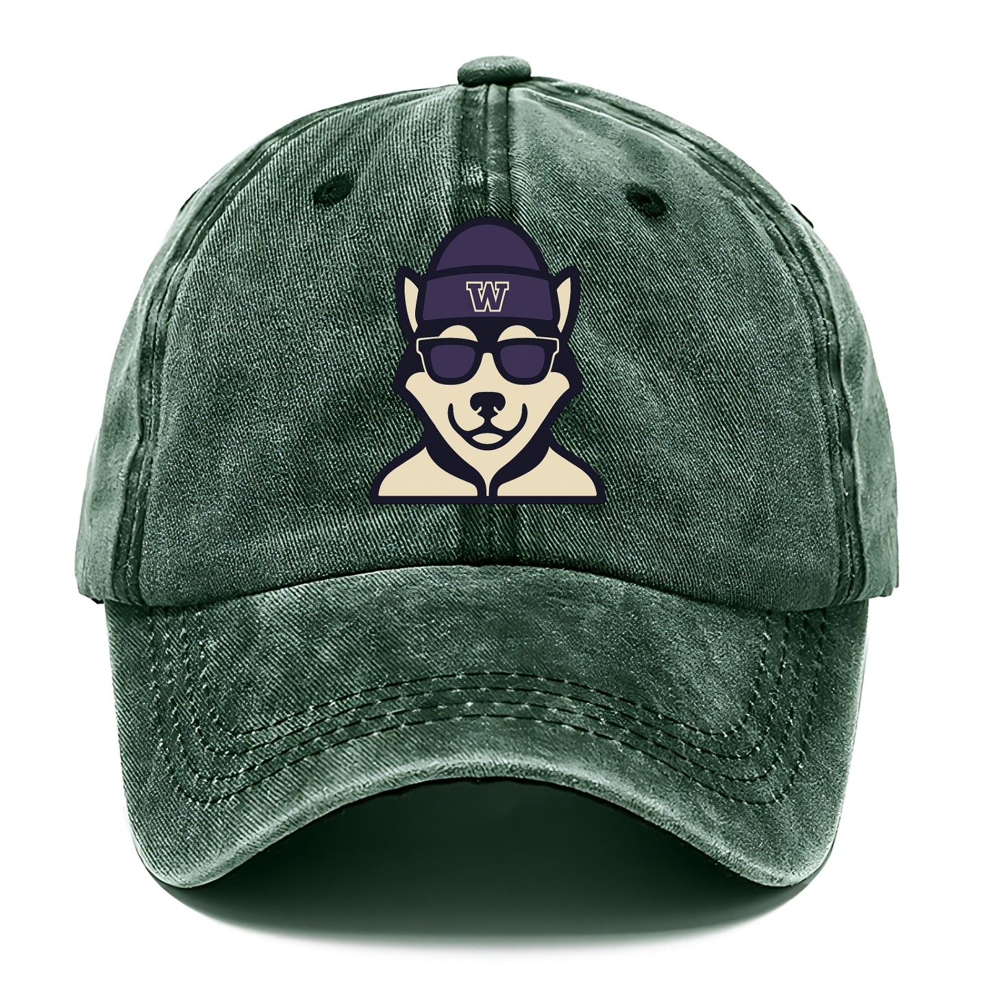 Seattle Husky wearing Washington beanie with W patch - Classic Cap - Forest Mist(Green)