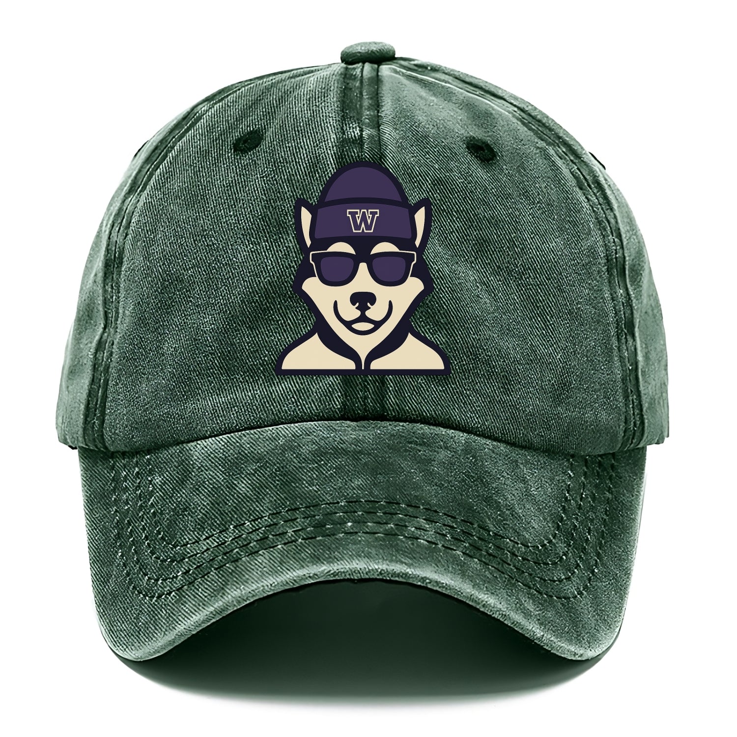 Seattle Husky wearing Washington beanie with W patch - Classic Cap - Forest Mist(Green)