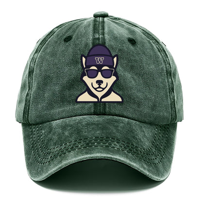 Seattle Husky wearing Washington beanie with W patch - Classic Cap - Forest Mist(Green)