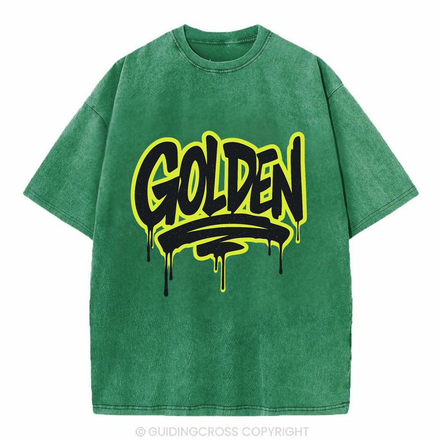 Bold typography design - "GOLDEN" - precious, valuable, excellent - Vintage T-shirt - Forest Mist(Green)