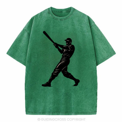 Baseball batter in full swing - Vintage T-shirt - Forest Mist(Green)