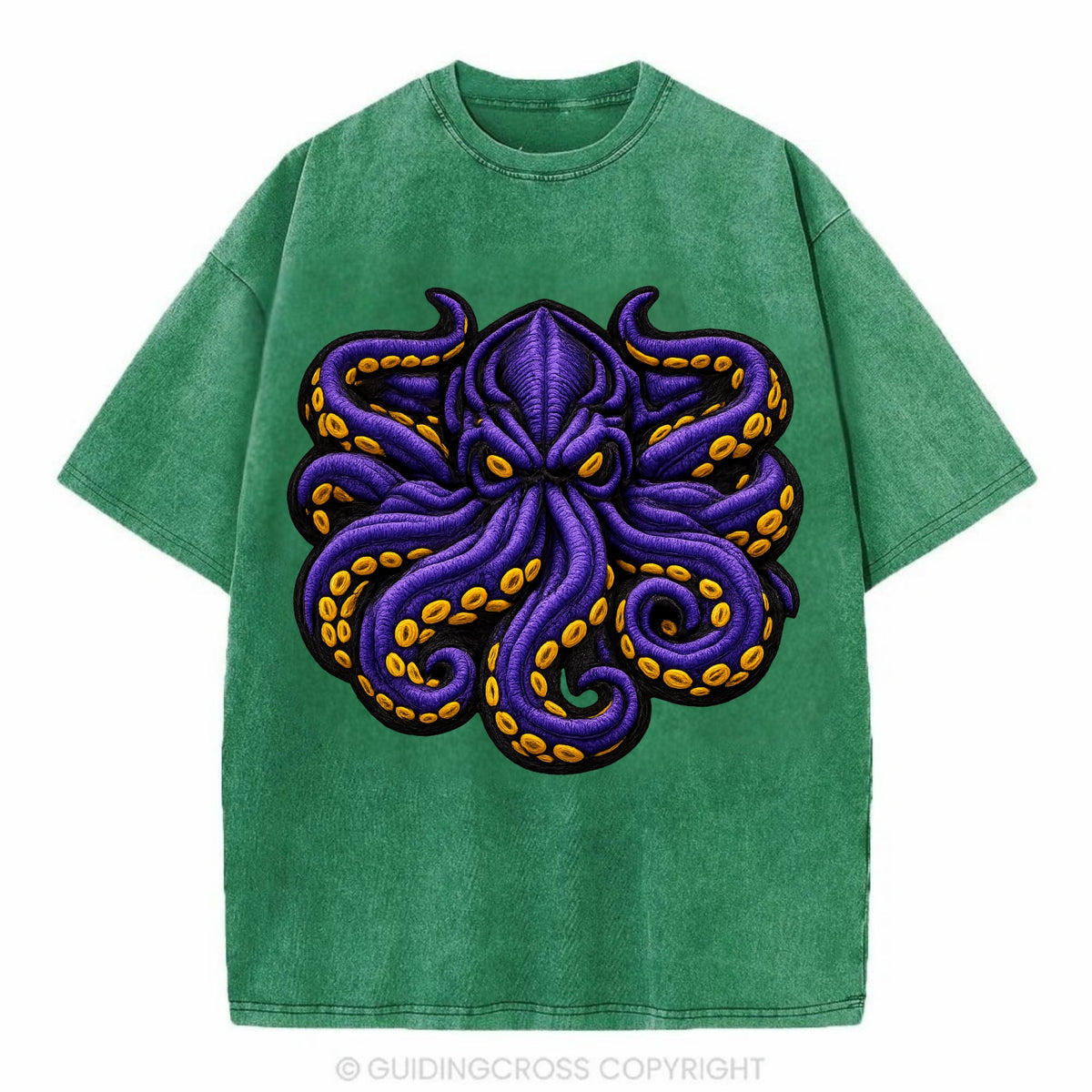 KRAKEN TENTACLES - sea monster in purple and black , deep sea - Vintage T-shirt - Forest Mist(Green)
