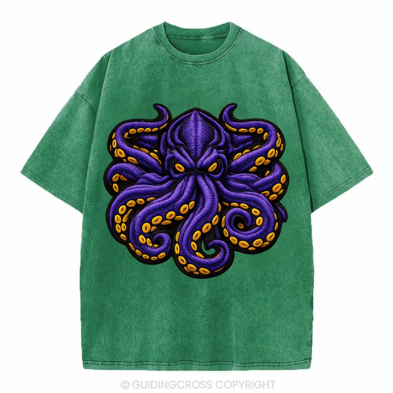 KRAKEN TENTACLES - sea monster in purple and black , deep sea - Vintage T-shirt - Forest Mist(Green)