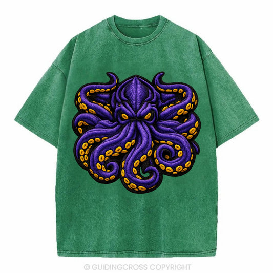 KRAKEN TENTACLES - sea monster in purple and black , deep sea - Vintage T-shirt - Forest Mist(Green)