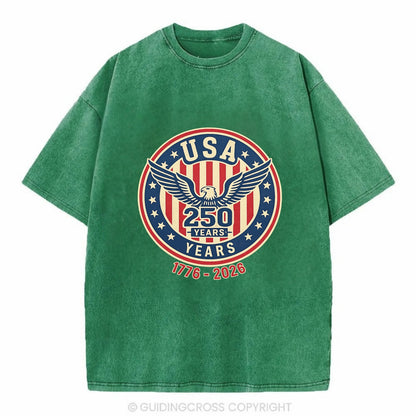 Usa 250 Years Eagle Seal - Vintage T-shirt - Forest Mist(Green)