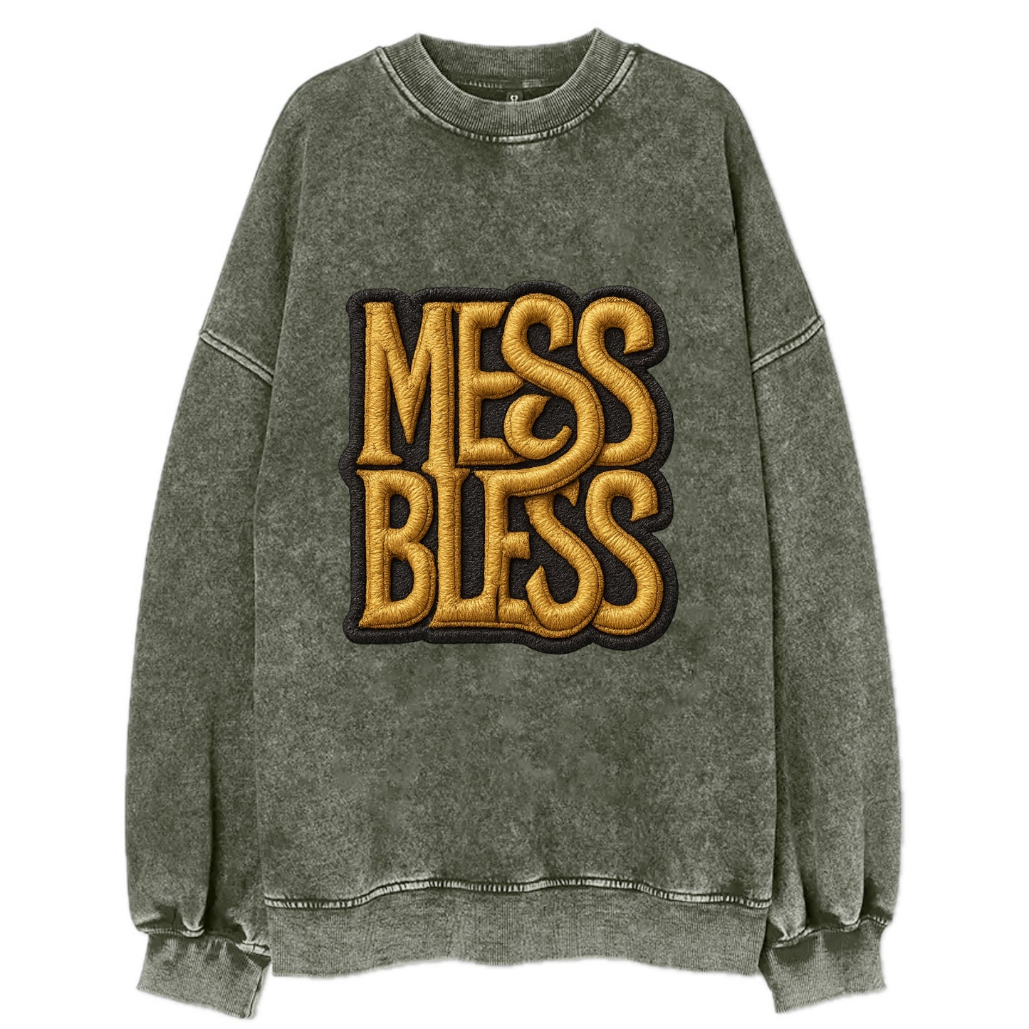 MESS;BLESS UP Gold Metallic Visor - Vintage Sweatshirt - Forest Mist(Green)