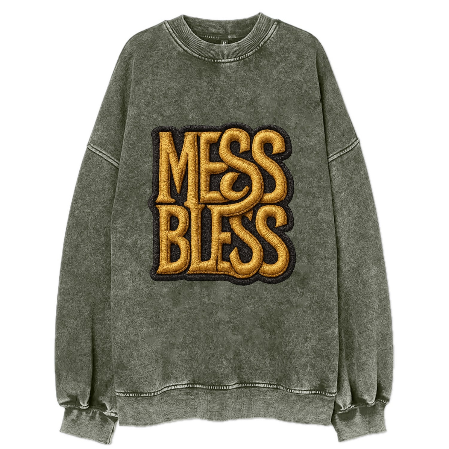 MESS;BLESS UP Gold Metallic Visor - Vintage Sweatshirt - Forest Mist(Green)