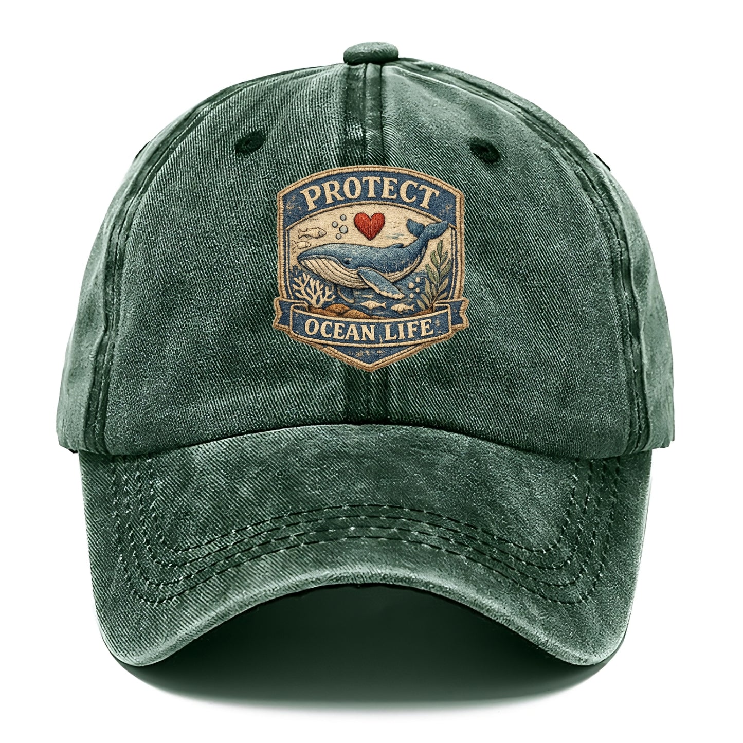 PROTECT OCEAN LIFE - whale with heart in blue , marine conservation - Classic Cap - Forest Mist(Green)