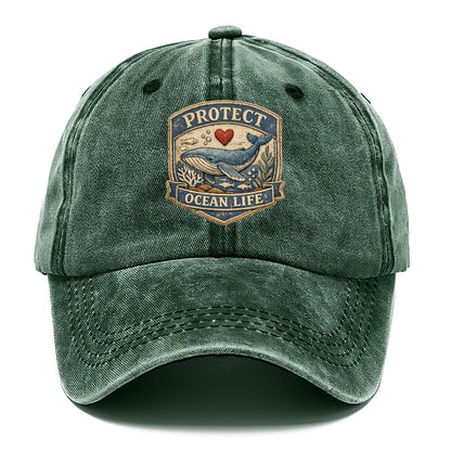PROTECT OCEAN LIFE - whale with heart in blue , marine conservation - Classic Cap - Forest Mist(Green)