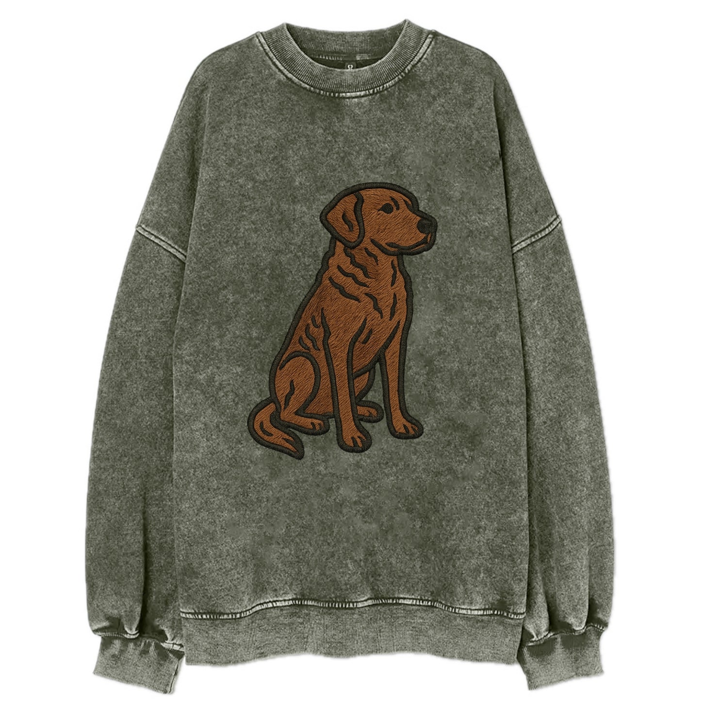 Chesapeake Bay Retriever - Brown wavy coat embroidered sitting pose - Vintage Sweatshirt - Forest Mist(Green)
