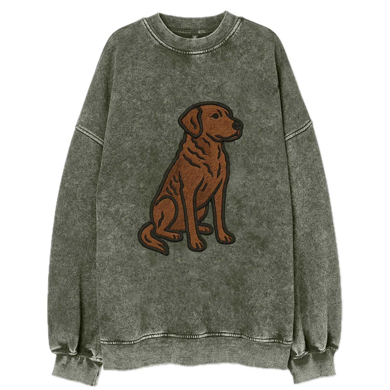Chesapeake Bay Retriever - Brown wavy coat embroidered sitting pose - Vintage Sweatshirt - Forest Mist(Green)
