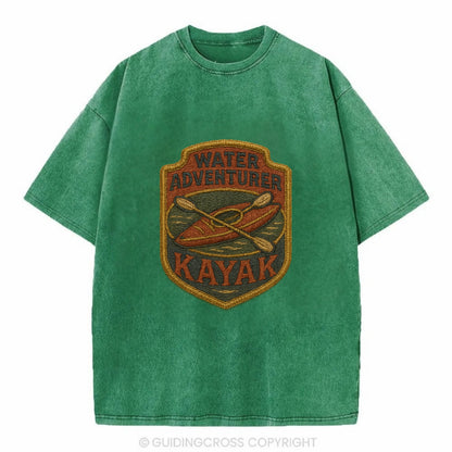 Kayak with paddle - water adventurer - Vintage T-shirt - Forest Mist(Green)