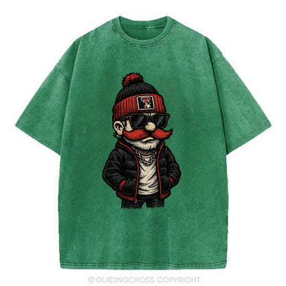 Lubbock Raider wearing Texas Tech beanie with guns up patch - Vintage T-shirt - Forest Mist(Green)