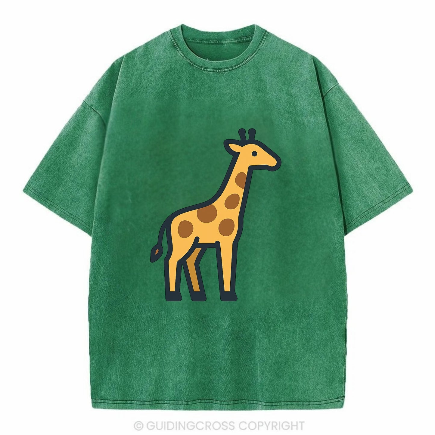 Giraffe - Yellow with brown patches flat side profile - Vintage T-shirt - Forest Mist(Green)