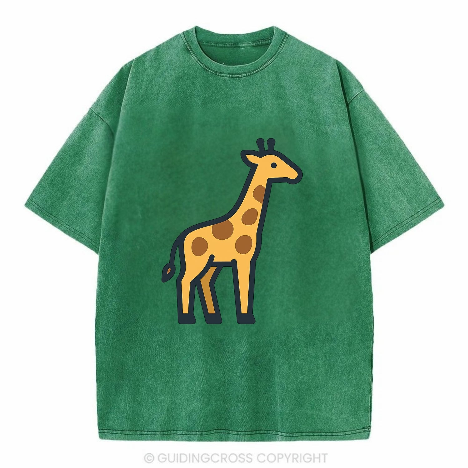 Giraffe - Yellow with brown patches flat side profile - Vintage T-shirt - Forest Mist(Green)
