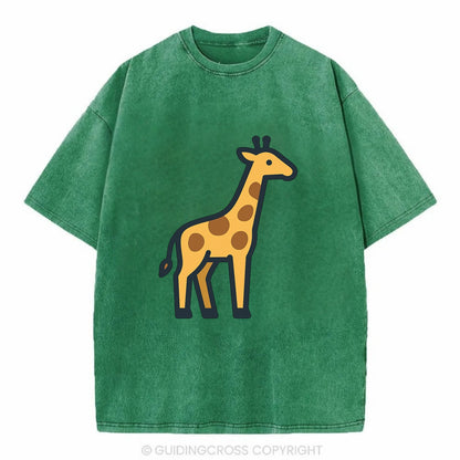 Giraffe - Yellow with brown patches flat side profile - Vintage T-shirt - Forest Mist(Green)