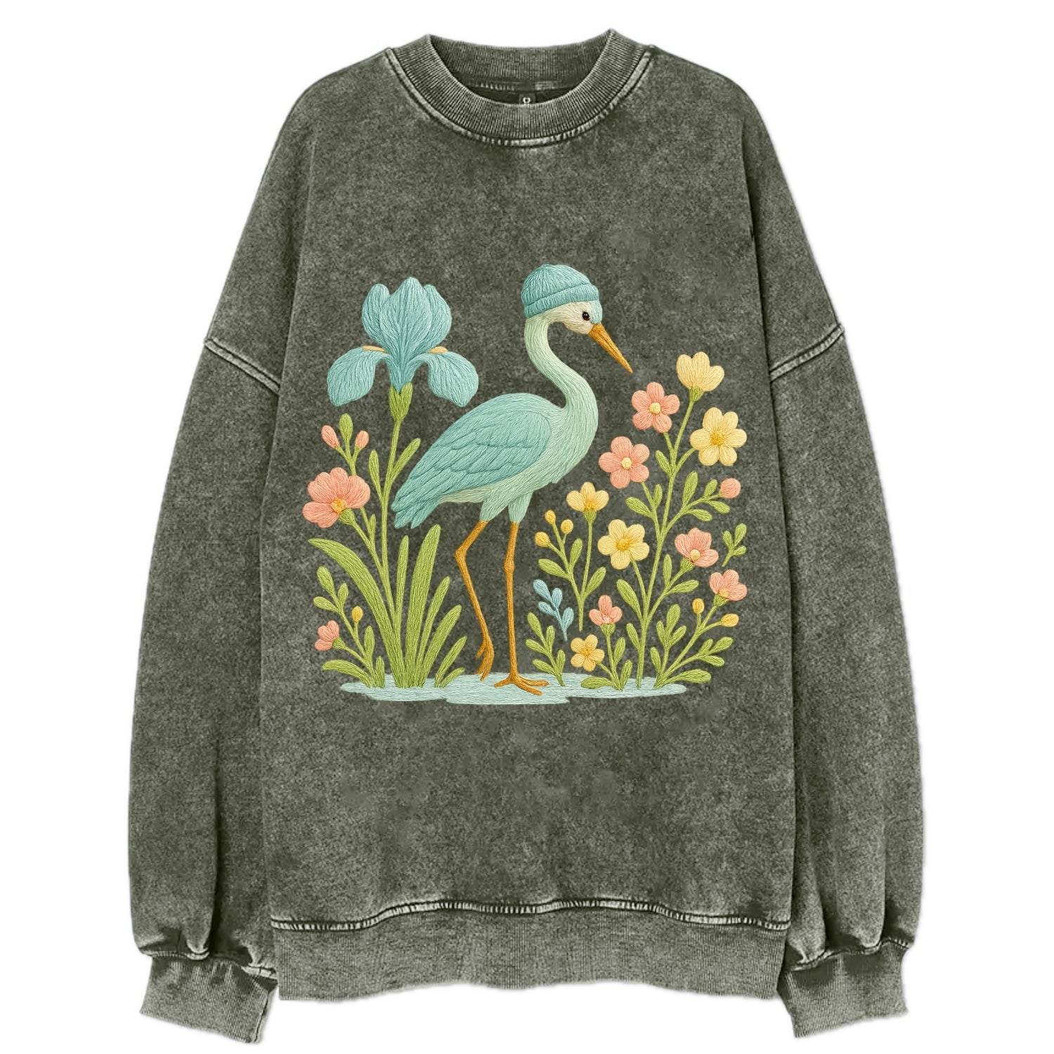 Mint Crane - Vintage Sweatshirt - Forest Mist(Green)