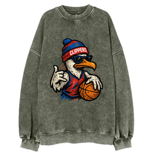 LA Seagull wearing Clippers red white and blue beanie with ship patch and - Vintage Sweatshirt