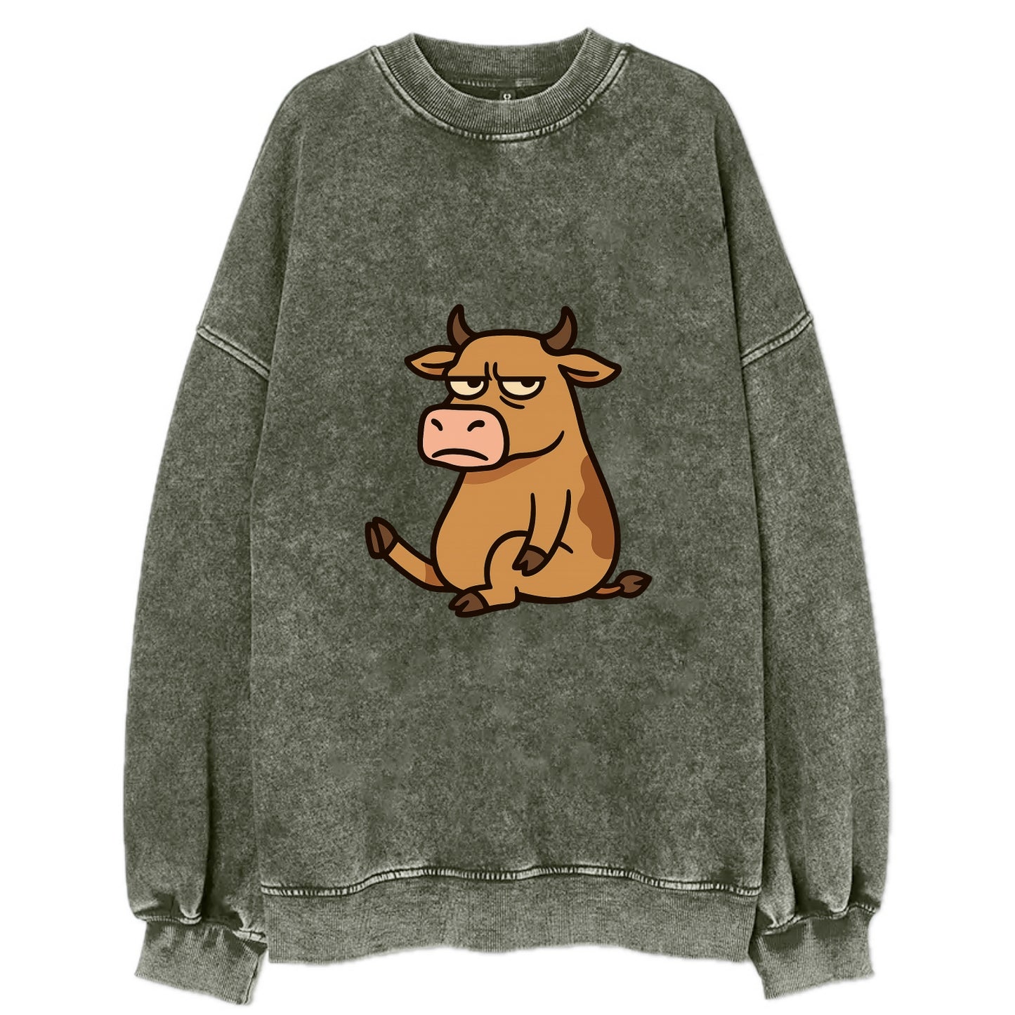 The Cow Judging Silently - Vintage Sweatshirt - Forest Mist(Green)