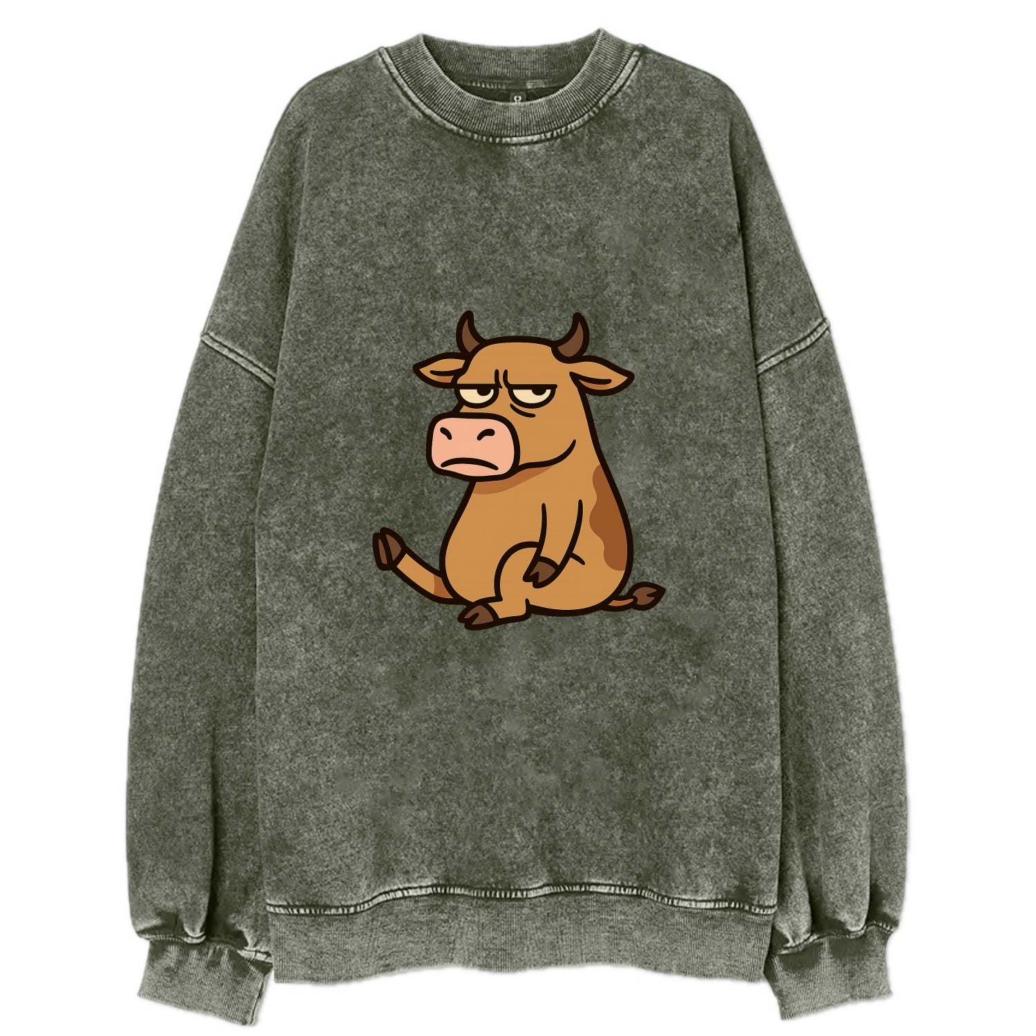 The Cow Judging Silently - Vintage Sweatshirt - Forest Mist(Green)