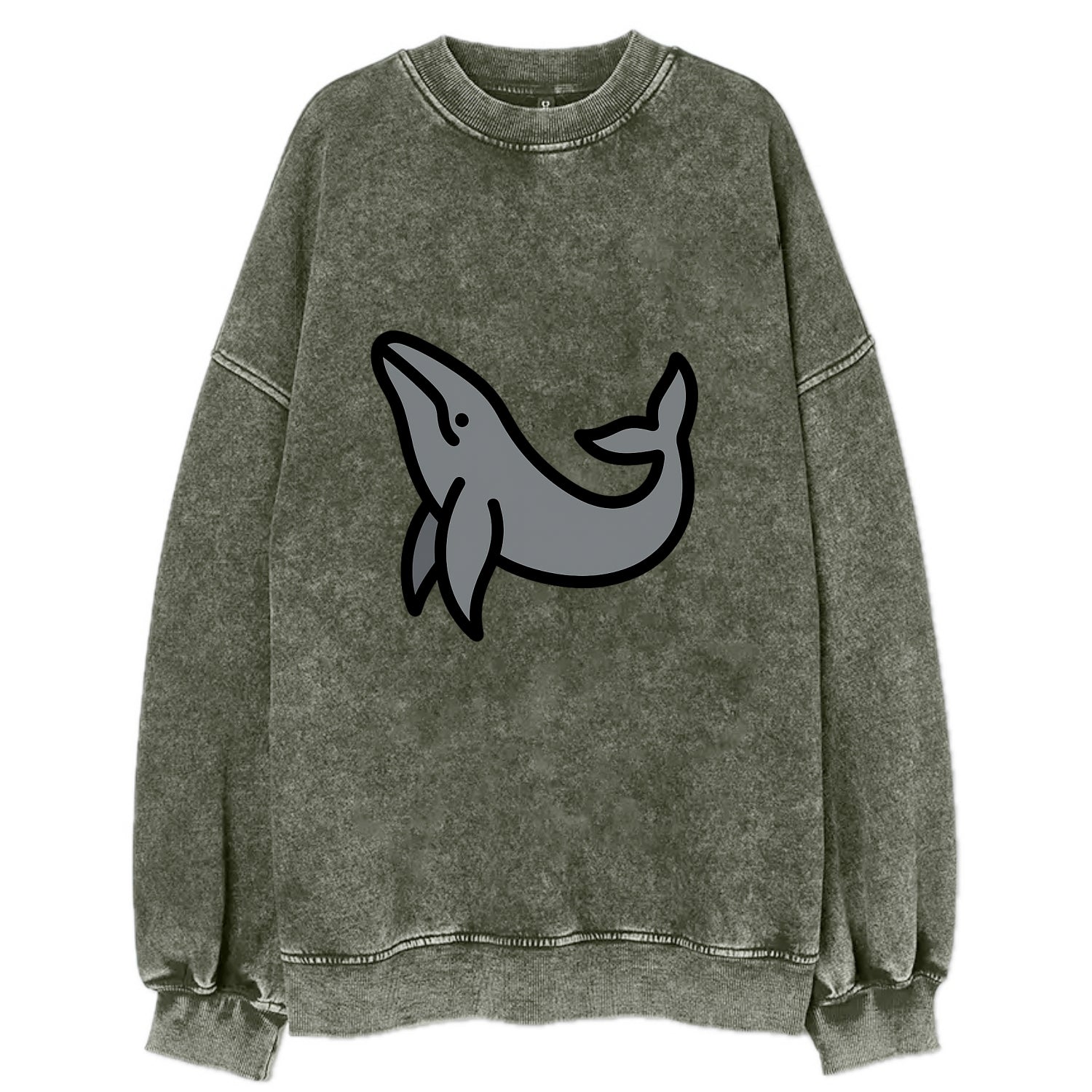 Humpback Whale - Gray breaching pose flat side profile - Vintage Sweatshirt - Forest Mist(Green)