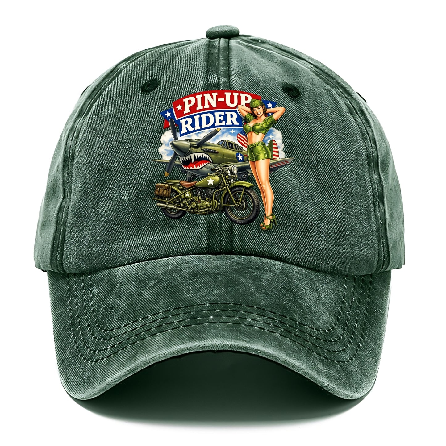 Wwii Pin Up Rider - Classic Cap - Forest Mist(Green)