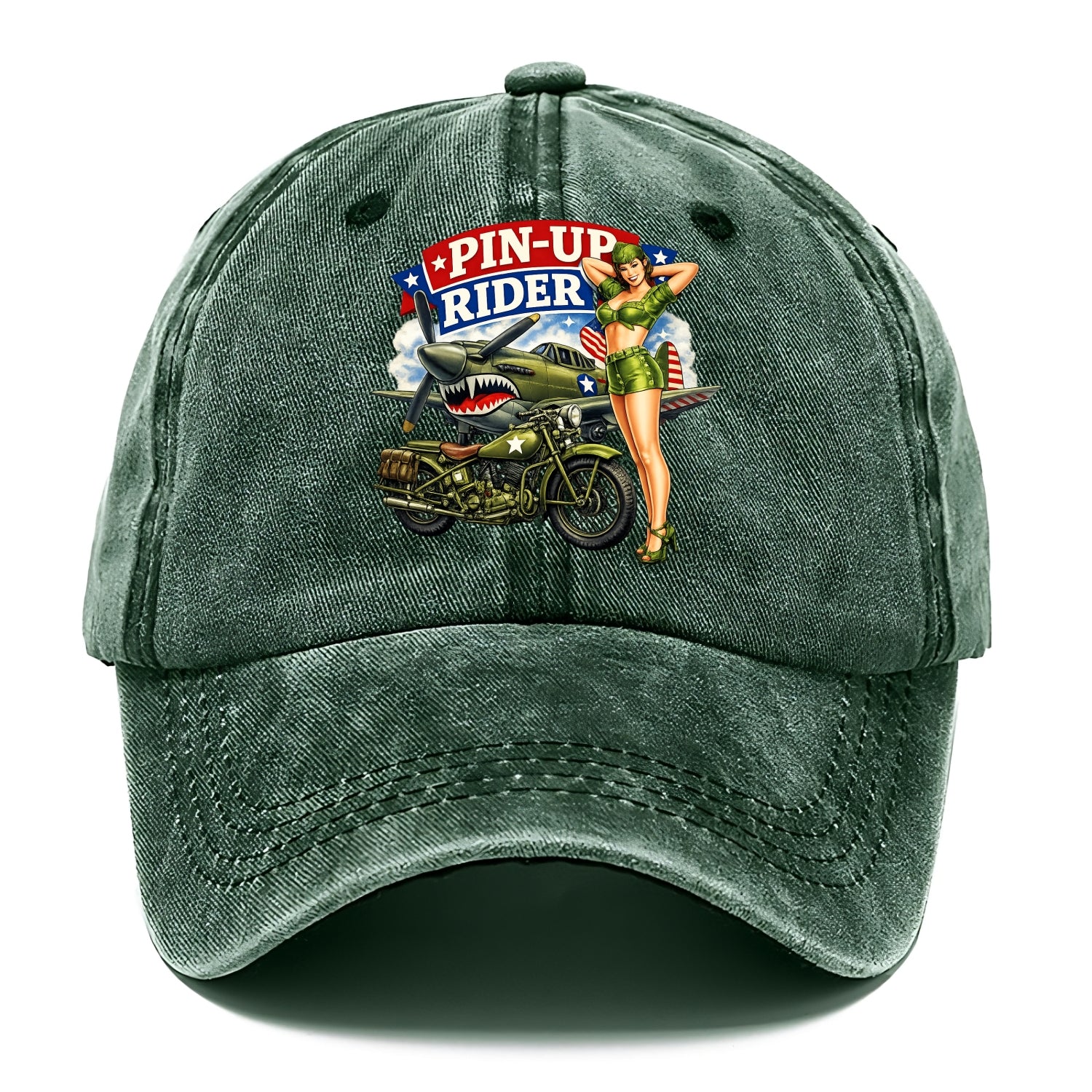 Wwii Pin Up Rider - Classic Cap - Forest Mist(Green)