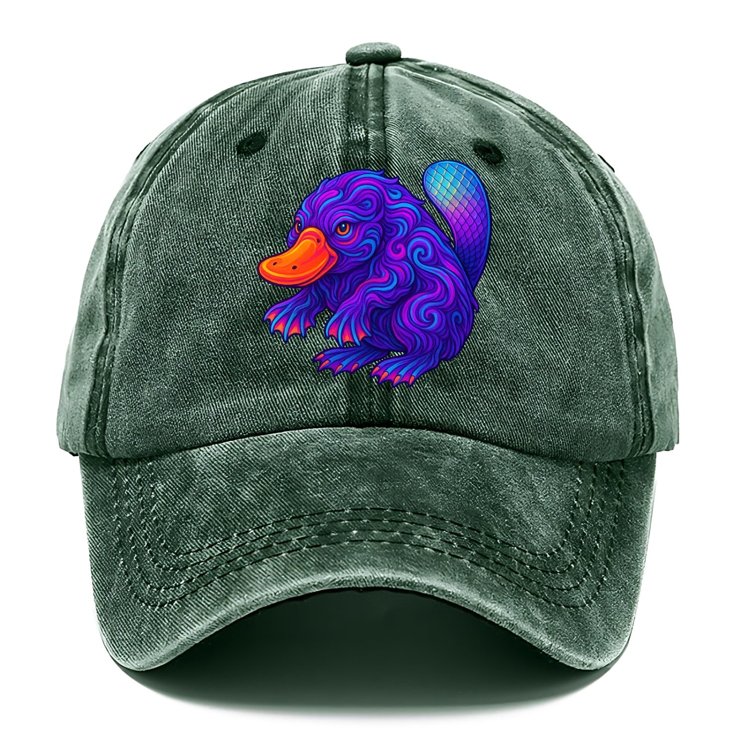 Quirky platypus with bill glowing in neon orange, beaver tail with holographic - Classic Cap - Forest Mist(Green)