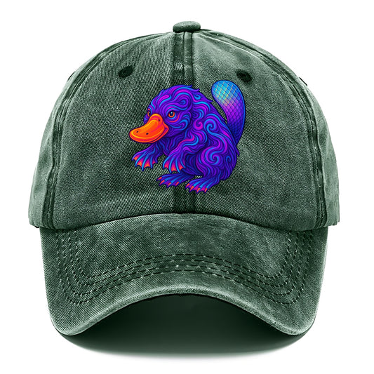 Quirky platypus with bill glowing in neon orange, beaver tail with holographic - Classic Cap - Forest Mist(Green)