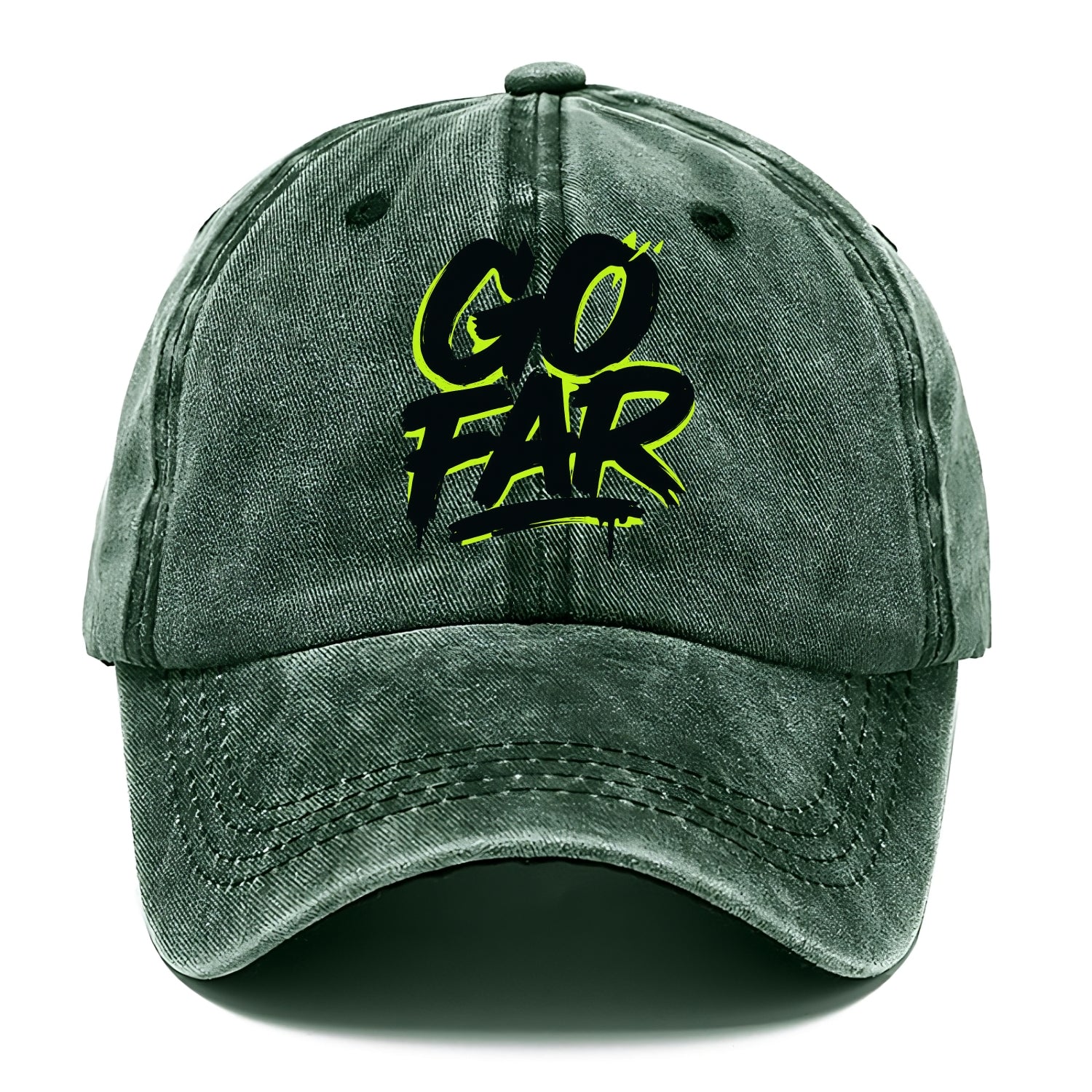 Bold typography design - "GO FAR" - distance goals, pushing limits - Classic Cap - Forest Mist(Green)