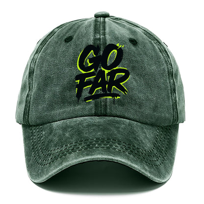 Bold typography design - "GO FAR" - distance goals, pushing limits - Classic Cap - Forest Mist(Green)