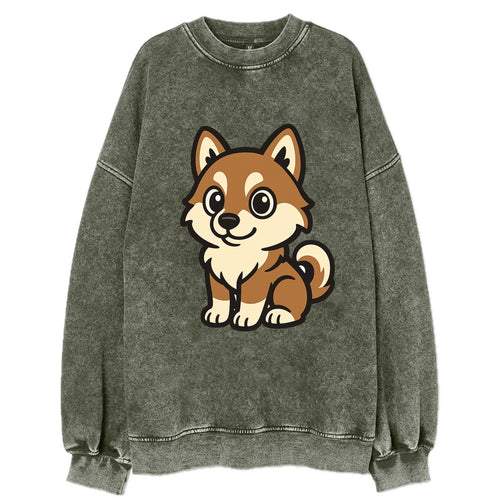 Pomsky - Pomeranian-Husky mix sitting pose - Vintage Sweatshirt